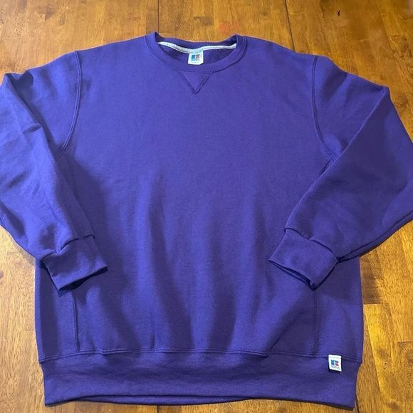 Russell Athletic Crewneck Sweater Sweatshirt Mens Size Large Purple Cotton Poly - Picture 2 of 9